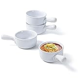 UNICASA Suppentasse Mit Henkel, Französische Suppenschalen Keramik - 400 ml, Suppentopf für Müsli/Pasta, Schüssel Salatschüssel Mikrowellen und Ofenfest - 4 Stück, Weiß