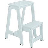 NEVKA Tritthocker, DREI Stufen, klappbarer multifunktionaler Leiterstuhl, Massivholz-Leiterhocker, Hocker, geeignet für Bibliothek, Loft, Küche, Dekoration des Hauses