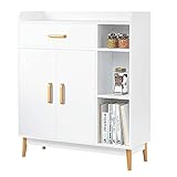 Sideboard, Schrank mit Türen, Kommode mit Schublade, Bücherschrank Bücherregal Aufbewahrungsregal Standregal, Stauraum, Weiß