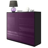 Vladon Sideboard Ben V2, Kommode mit 1 Tür und 5 Schubladen, Schwarz matt/Brombeer Hochglanz (79 x 74 x 36 cm)