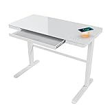 ATLASIO Elektrisch höhenverstellbarer Schreibtisch 120x60 cm mit Wireless Charger & Timer Funktion SHD, Computertisch höhenverstellbar, Touchpad & USB, weiß