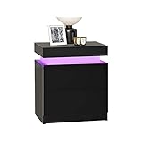 BEdaw Weißer Nachttisch Mit Led-Licht, 2 Schubladen Und Hochglanz-Kommode, Nachttisch, Nachttisch Für Schlafzimmer, Wohnzimmer/Black/1