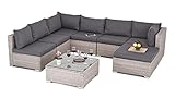 Enjoy Fit Gartenmöbel Rattan Polyrattan Lounge Sitzgruppe Garnitur aus Sessel Sofa Hocker Tisch mit Glas, Modell: Menorca