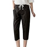 PTLLEND Damen Sommer Kleidung Sexy Schlankmachende und locker sitzende Freizeit-Caprihose für Damen aus Baumwolle und Leinen mit geradem Schlauch Friseur Kittel Damen