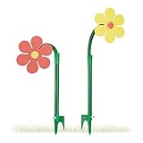 Relaxdays Sprinkler Blume, Kinder, 2er Set, Garten, 6 m Reichweite, 360°, Spritzblume, HxBxT: 105 x 28 x 28 cm, rot/gelb