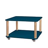 ASHME Couchtisch Beistelltisch Sofatisch mit Rollen 64x64cm | Eschenholz Kaffeetisch fur Wohnzimmertisch | Petrol Blue