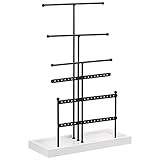 uxcell Schmuckständer, 6 Etagen, Metall-Halsketten-Organizer, Ohrring-Turm mit Holzablage für Armbänder, Ringe, Ohrringe, Halsketten, Schwarz