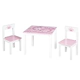 roba Kinder Krone', Kindermöbel Set aus 2 Kinderstühlen & 1 Tisch, Sitzgarnitur mit Prinzessin/Schloß/Einhorn Bedruckung in rosa Sitzgruppe, Kindersitzgruppe, 3 Stück (1er Pack)