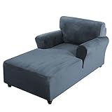 XHDZSW Chaiselongue-Bezug aus Samt, Chaiselongue mit Doppelarm, Abdeckung Stretch Liegesessel Schonbezug, Husse Relaxliege Bezug für Wohnzimmer Liegesessel (Blau Grau)