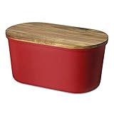 Echtwerk EW-BK-0177 Brotbox - 'Fresh', Akazienholz/Melamin, rot, 37 cm x 22 cm x 17 cm