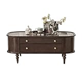 LUYIYI Kleine Beistelltische, Retro-Holz-Couchtisch mit temporärer Glasplatte, rechteckiger Wohnzimmertisch, Mitteltisch mit 2 Schubladen und Universalrädern, einfache Montage, Couchtisch