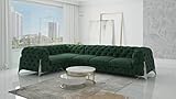 S-Style Möbel Rocky Chesterfield Fünf-Personen Ecksofa Boutique Grün, 328 x 205 x 73 cm - Metallfüße in Silber, Couch - Sofa - Eckcouch - Polstersofa, Velours