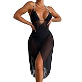 Frauen-Bikini-Kordelzug-Taillenknoten-Mesh-Vertuschung ohne Dessous V-Ausschnitt Split Fork Dress Beach Wrap Bikini Shiny Wraps Cover Ups für Schlangen Oberteil Damen