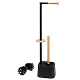 bremermann WC-Garnitur 3in1 inkl. Rollenhalter, WC-Bürste und Ersatzrollenhalter | Edelstahl rostfrei, inkl. 2 Ersatzbürstenköpfe | WC-Ständer (Schwarz)