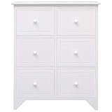 Susany Beistellschrank mit 6 Schubladen Wohnzimmerschrank Kommde Sideboard Holzschrank Aufbewahrungsschrank Mehrzweckschrank Schubladenschrank Weiß 60x30x75cm Paulownia Holz