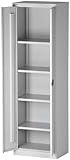 BISLEY Flügeltürenschrank Universal, 4 Fachböden, 5 OH, B 600 mm, Metall, 645 Lichtgrau, 40 x 60 x 195 cm