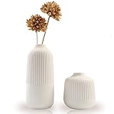 Kingbar Vase Keramik Mit Rillen,Vase Für Pampasgras, Grosse vase hoch mit Rillen Weiß Blumenvase Modern Vasen Deko für Trockenblumen, Büro und Esstisch