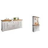 Woodroom Oslo Sideboard Kommode Anrichte Schrank, Holz, Weiß, BxHxT 209x88x42 cm & Oslo Buffet Vitrine Vitrinenschrank Standvitrine Wohnzimmerschrank, Holz, Weiß, Hoch und Schmal