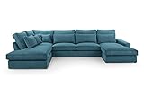 BETTSO -Ecksofa Großes U-Form Couch, Couchgarnitur, Eckcouch, Sofa,Ecksofa mit Kissen und Armlehnen aus Cordstoff-Valentino U (Türkis, Rechts)