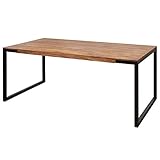 FineBuy Design Esstisch Sheesham 190 x 100 cm Holztisch mit Metallbeinen | Massiver Esszimmertisch Braun/Schwarz | Großer Tisch Echtholz/Metall | Rechteckiger Massivholztisch mit Metallgestell