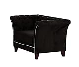 S-Style Möbel Riga Chesterfield Sessel Loungesessel Lesesessel Coctailsessel Clubsessel Mini Sofa 1-Sitzer Couch Wohnzimmer Möbel Schwarz 123 x 82 x 75 cm