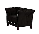 S-Style Möbel Riga Chesterfield Sessel Loungesessel Lesesessel Coctailsessel Clubsessel Mini Sofa 1-Sitzer Couch Wohnzimmer Möbel Schwarz 123 x 82 x 75 cm