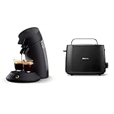 Philips Senseo Original Plus CSA210/60 Kaffeepadmaschine (Kaffeestärkewahl, Kaffee Boost Technologie), schwarz & HD2581/90 Toaster, integrierter Brötchenaufsatz, 8 Bräunungsstufen, schwarz