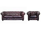 LINEA SOFA - Chesterfield Garnitur 3+1 - Büffelleder - Rotbraun - Brenton
