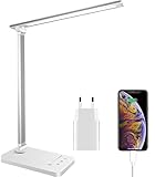 Schreibtischlampe, LED Tischlampe Dimmbar mit 5 Helligkeitsstufen 5 Farb, USB Anschluss, Auto Timer, Touchpanel, Memory-Funktion, Augenfreundliche Nachttischlampe Tageslichtlampe für Kinder Mädchen