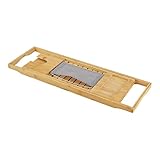 [en.casa] Badewannenablage Orivesi Bambus Badewannentablett mit Buchstütze und Glashalter Badewannenbrett Badewannentisch ausziehbar 70-105,5 cm Natur