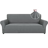 Ystyle Stretch Sofa überzug 3 Sitzer, Elastisch Sofabezug Mit Armlehnen, Jacquard Couch überzug rutschfest, Waschbar Sofa Cover Protector Für Hunde Haustiere, Hellgrau