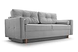 Fabryka Mebli Idźczak Schlafsofa Sofa Pastella Couch Ausklappbares Sofa Schlaffunktion Bettkasten - Kissen Bettzeugbehälter Hilfsautomat - Wohnzimmer, Gästezimmer Modern Design (Queens 21 Hellgrau)