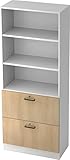 bümö® Office Regalschrank in Weiß/Eiche mit Hängeregistratur & Streifengriffen