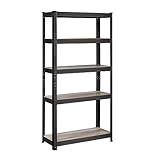SONGMICS Standregal, Bücherregal, Lagerregal, 5 Ablagen, verstellbar, 30 x 75 x 150 cm, bis 650 kg belastbar, für Küche, Wohnzimmer, Greige-schwarz GLR030B11