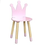 Home Deco Kids HD6922 Stuhl, Kronen-Design, Rosa, für Kinder, Kinderzimmer, Möbel, Dekoration, Holz, Kiefer, 28 x 27 x 54 cm