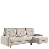 MKS Meble Ecksofa Wohnzimmer - Wohnlandschaft - L-Form Couch mit Schlaffunktion - Bettsofa - Wohnzimmer L Couch - Polstersofa mit Bettkasten - Astra Beige