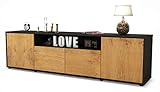 Stil.Zeit TV Schrank Lowboard Arianna, Korpus in anthrazit matt/Front im Holz-Design Eiche (180x49x35cm), mit Push-to-Open Technik, Made in Germany