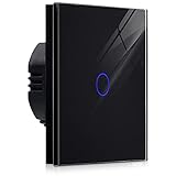 Navaris Touch Lichtschalter Wandschalter - mit Montagematerial Glas Panel und Status-LED - Licht Schalter innen außen - Einbauschalter Schwarz