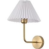 YYQBYY Einzelkopf-Schlafzimmer-Nachttisch-Wandlampe/Kopfteilleuchten mit plissiertem Stoffschirm, 1 Licht E27 Max40W Wandleuchte, Messing-Finish, Art-Decor-Wandbeleuchtungskörper