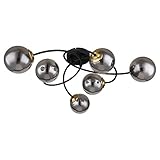 Globo Deckenleuchte Wohnzimmerleuchte 6 Flammig rauch Glas Kugeln Deckenlampe Decke schwarz, Metall, G9 Fassungen, LxBxH 52x45x17,5 cm