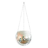 linshesf Hängender Blumentopf Indoor Outdoor,Blumentöpfe Reflektierender Silberner Spiegel Glänzender BlumentopfHängende Töpfe Spiegel Disco Ball, Moderne Fenster Pflanzen Korb Dekorative,