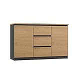 ADGO 2D3S Kommode mit 2 Türen und 3 Schubladen 120x75x40cm, Klassischer Schrank mit Regalen für Schlafzimmer Wohnzimmer Anthrazit/Eiche Artisan (Arbeitsplatte Artisan)(Versand in 2 Packs)