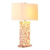 BinOxy Nachttischlampe/Tischlampe Tischlampe mit natürlichem Muschel-Patch-Kristallsockel und offenem, rechteckigem Stoffschirm for Wohnzimmer, Familienschlafzimmer, Nachttisch Schreibtischlampe