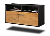 Lqliving Lowboard - Unterschrank Dallas, Wandmontiert, Korpus: anthrazit matt, Front: Holz-Design Eiche (92x49x35cm), mit Metall Griffen, Made in Germany