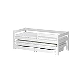 WNM Group Kinderbett Ausziehbar JULA mit Rausfallschutz und Lattenrost - Bett mit Schubladen - Ausziehbett für Jugendliche - Jugendbett - Funktionsbett - Weiß - 90x200 90x190