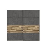 FORTE Ricciano Schwebetürenschrank, Holzwerkstoff, Stabeiche kombiniert mit Betonoptik Dunkelgrau, 220,1 x 210,5 x 61,2 cm