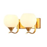 MOKLMD Transparente milchig-weiße Glas-Lampenschirm-Wandlampe, amerikanische doppelköpfige Leuchten, goldfarbene Innenleuchte aus Eisen, für Flur, Schminktisch-Wandlaterne