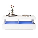 Tomile Couchtisch Couchtisch mit LED Licht Beistelltisch, Moderner Hochglanz Sofatisch Wohnzimmertisch, Weiß 100 * 60 * 49.5cm