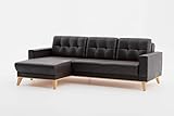CAVADORE Ecksofa Lima mit Longchair / Couch in L-Form in Wildlederoptik mit Wellenfederung, Holzrahmen + Steppung im Rücken / Mikrofaser, Dunkelgrau