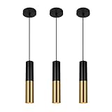 VONCI Moderne Schwarz und Messing Gold Pendelleuchte für Kücheninsel, Industrielle Zylinder Hängelampe Scheinwerfer für Esszimmer Wohnzimmer Restaurant Bar (3 Pack)